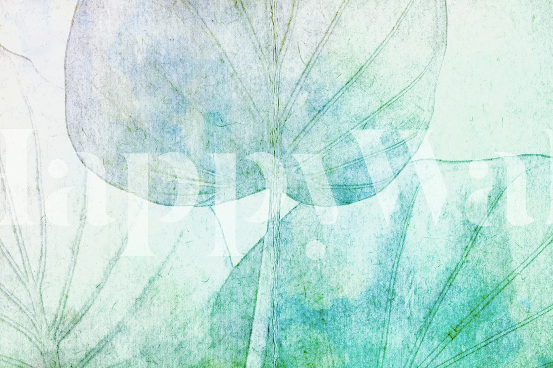 Teal Japandi leaf wallpaper in a room