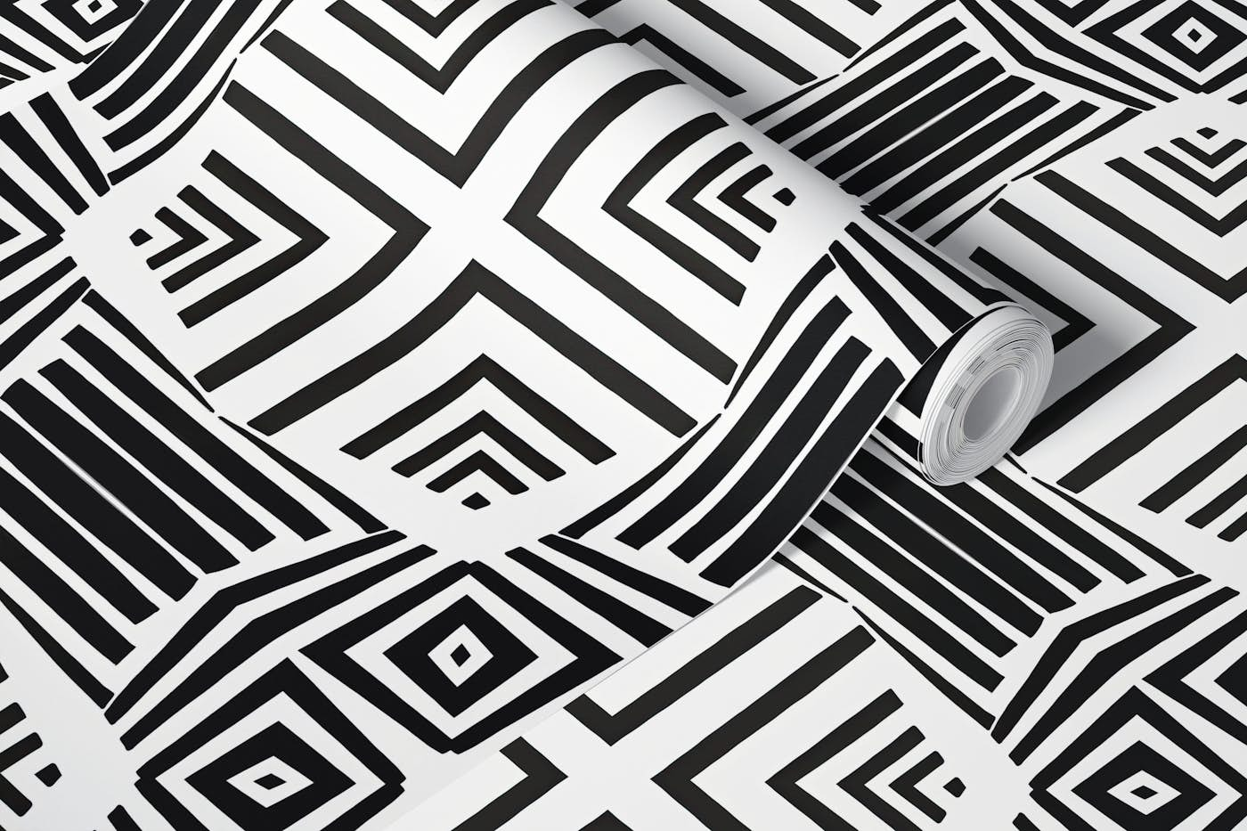 Black And White African Inspired Tribal Pattern wallpaper roll