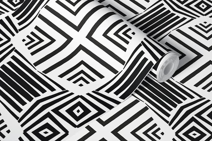 Black And White African Inspired Tribal Patternwallpaper roll