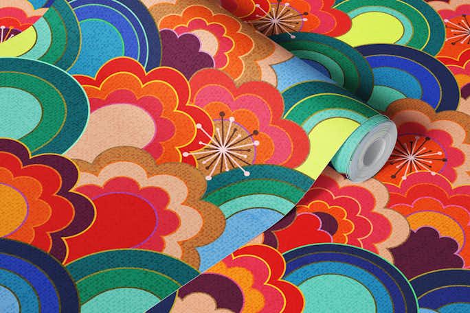 70s rainbow flowers sunset colors largewallpaper roll