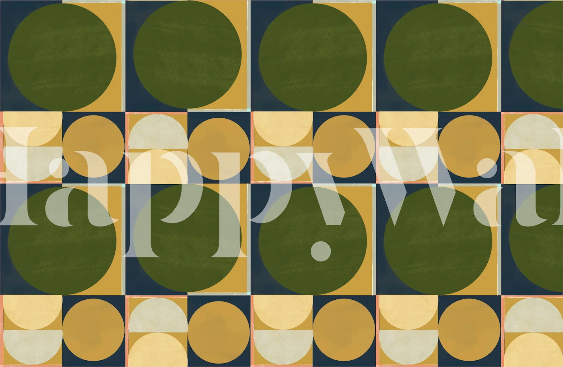 Green geometric circle wallpaper featuring khaki, yellow, and navy colors.