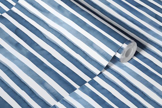 Marine Blue Navy Sea Watercolor Stripeswallpaper roll