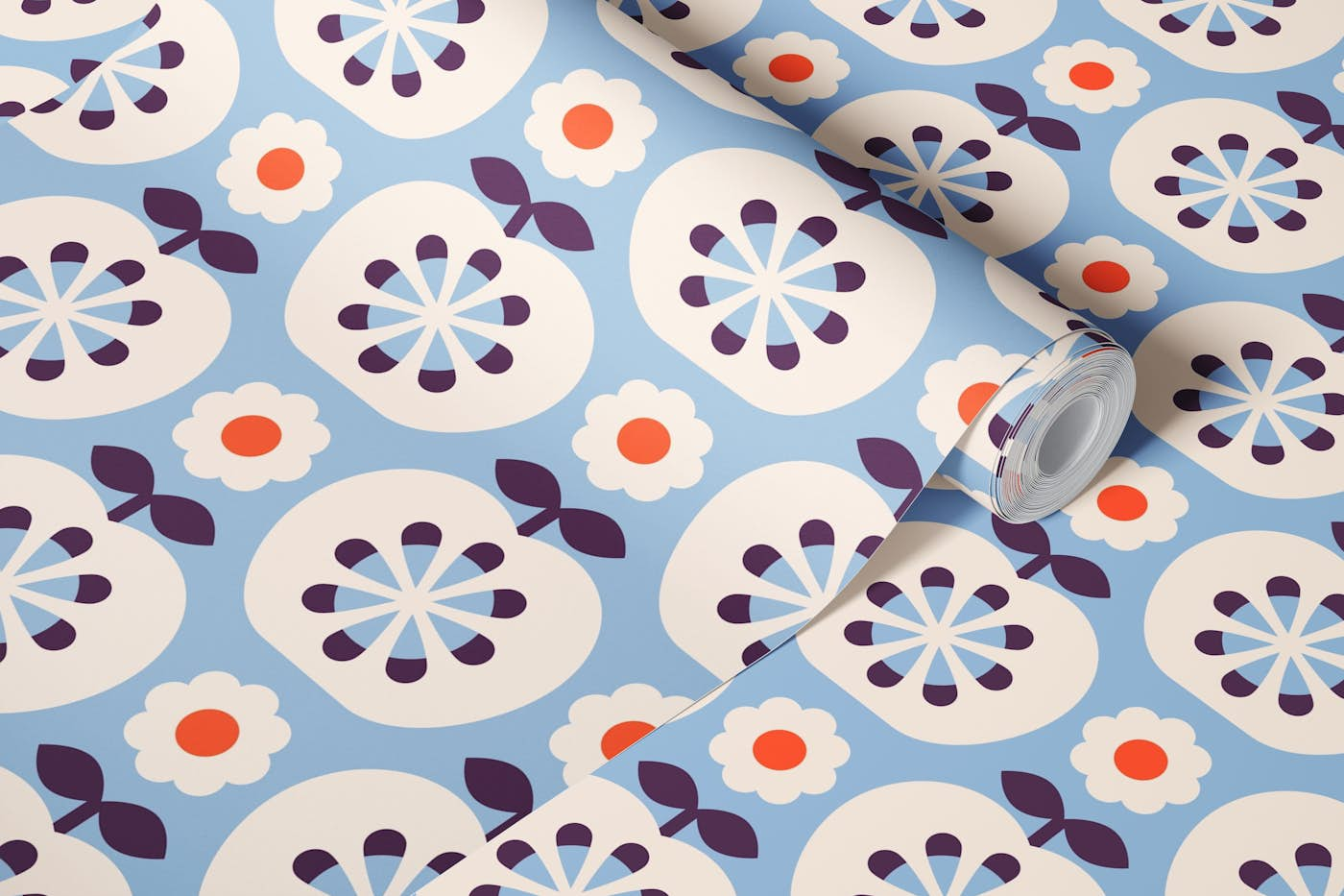 2800 A - retro apples, blue wallpaper roll