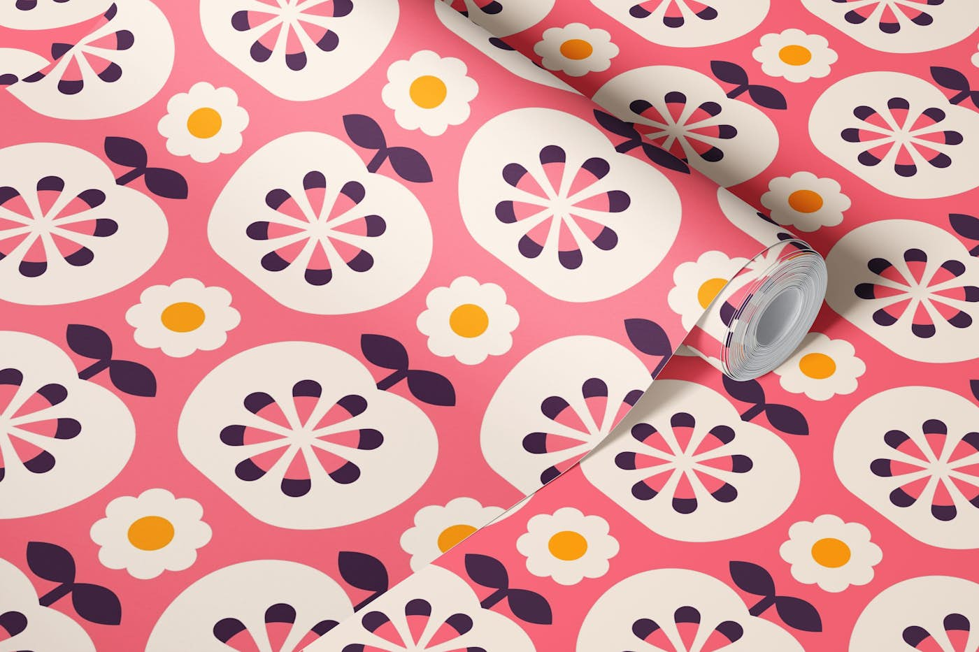 2800 B - retro apples, pink wallpaper roll