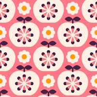 2800 B - retro apples, pink wallpaper
