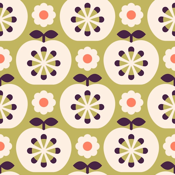 2800 D - retro apples, sage green