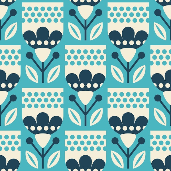 2805 B - Scandinavian folk flowers, blue