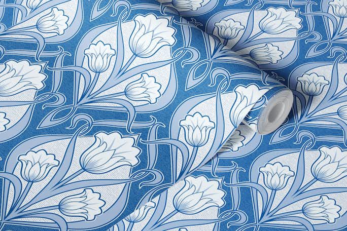 Tulips Art Nouveau - Persian Blue Lineswallpaper roll