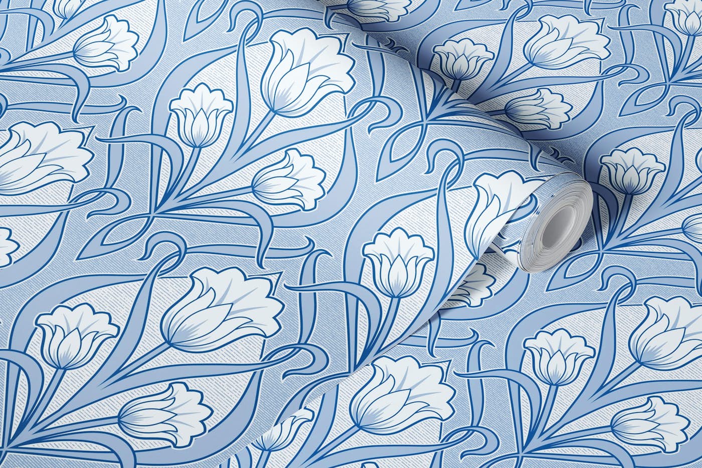 Tulips Art Nouveau - Persian and Alice Blue wallpaper roll