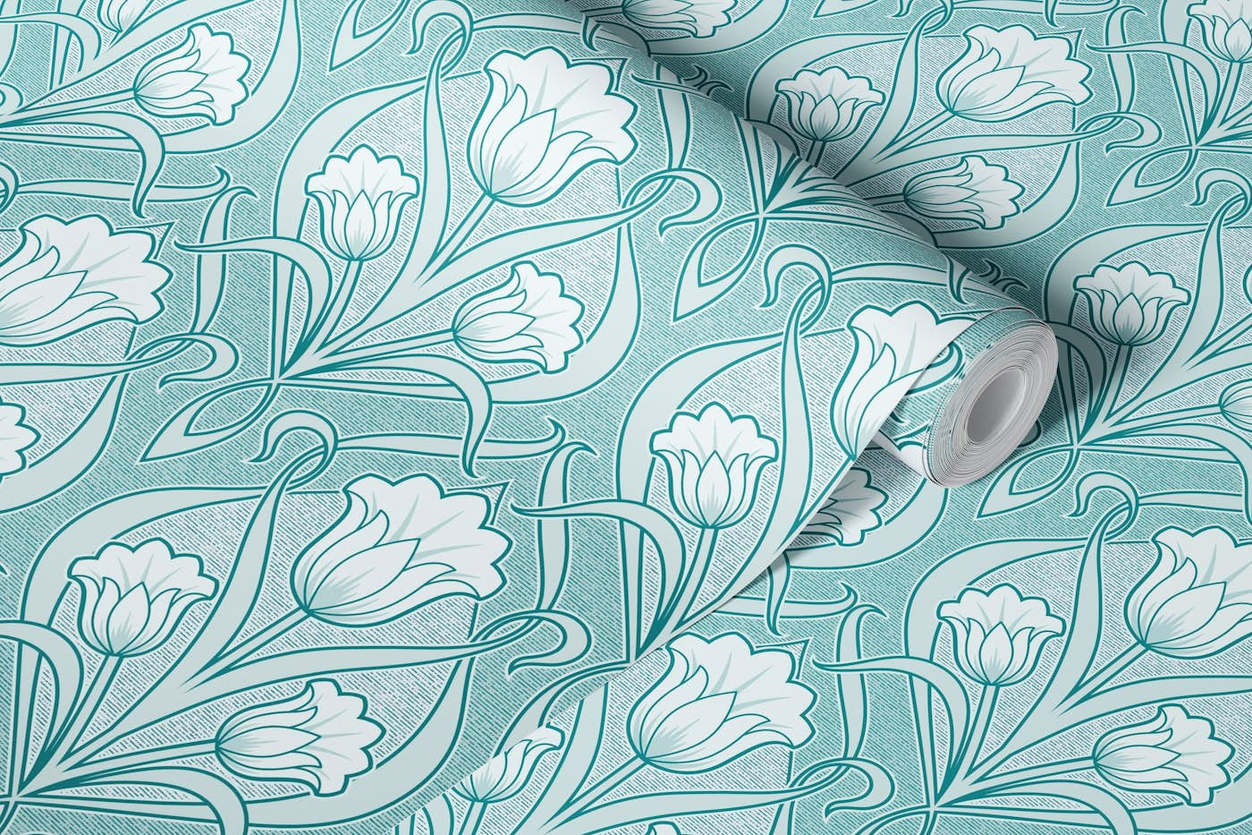 Tulips Art Nouveau - Dark Cyan Soft wallpaper roll