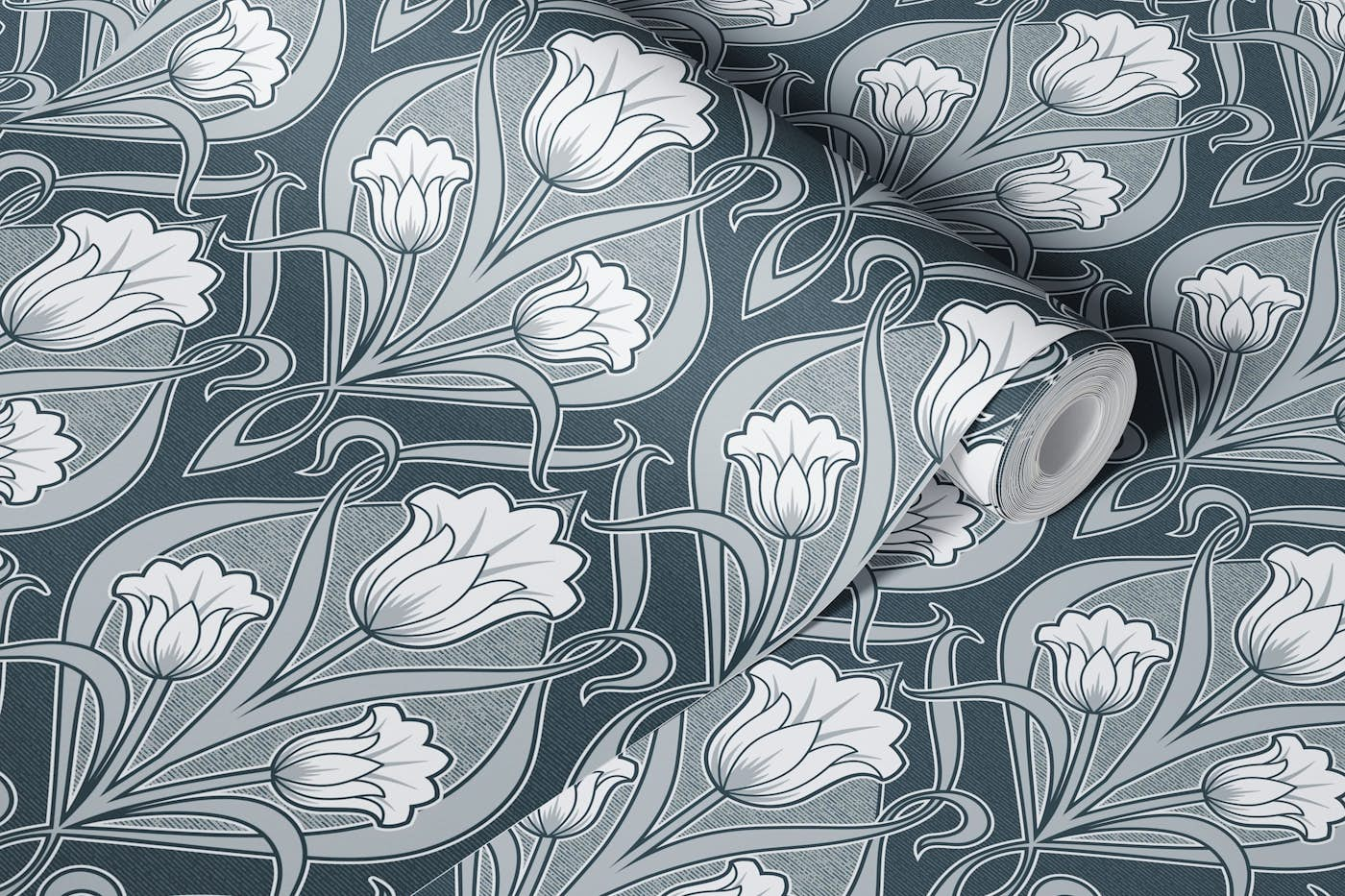 Tulips Art Nouveau - Charcoal wallpaper roll