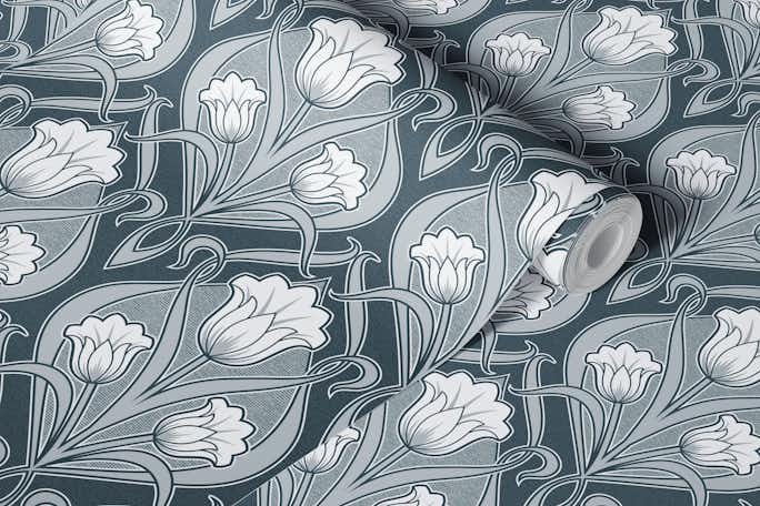 Tulips Art Nouveau - Charcoalwallpaper roll