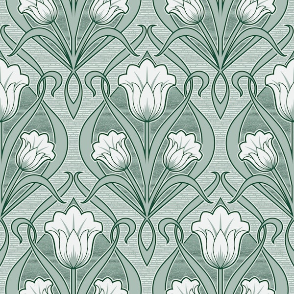 Tulips Art Nouveau - Brunswick Green Soft