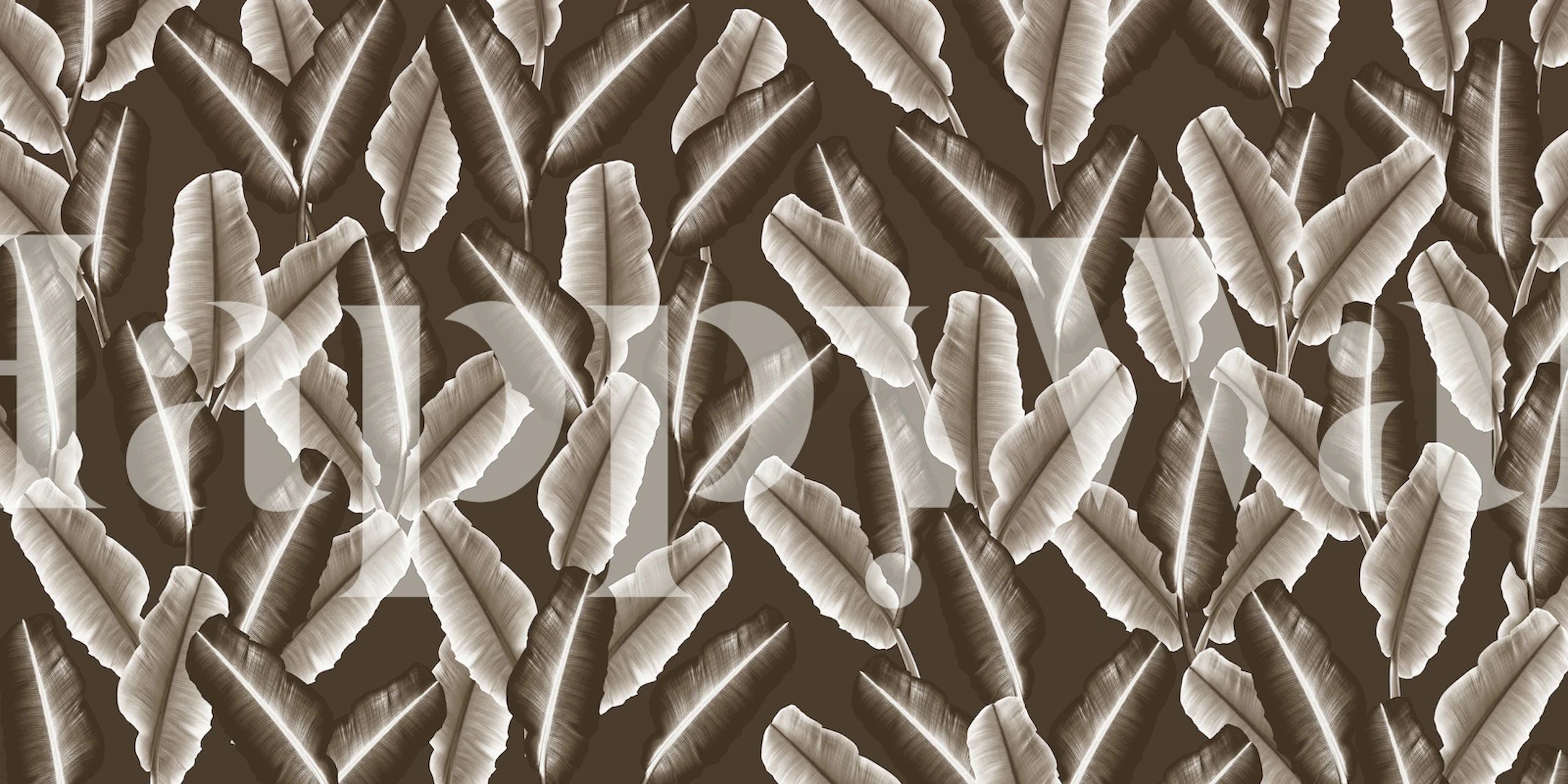 Veggmaleri med jordfarget bananbladmønster