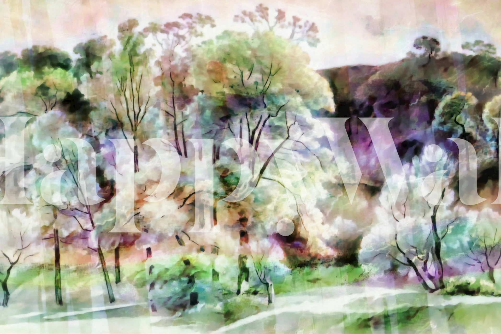 Papel de parede Artsy Forest em um quarto