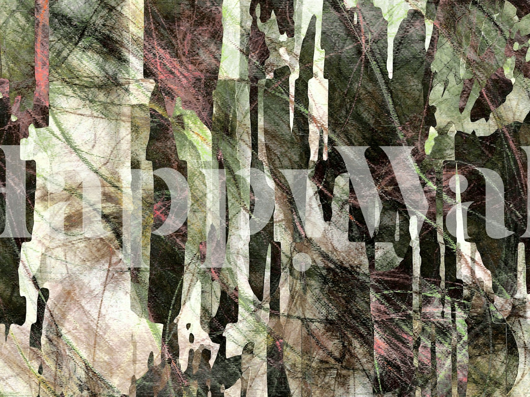 Abstract forest patterns in greens and browns wallpaper