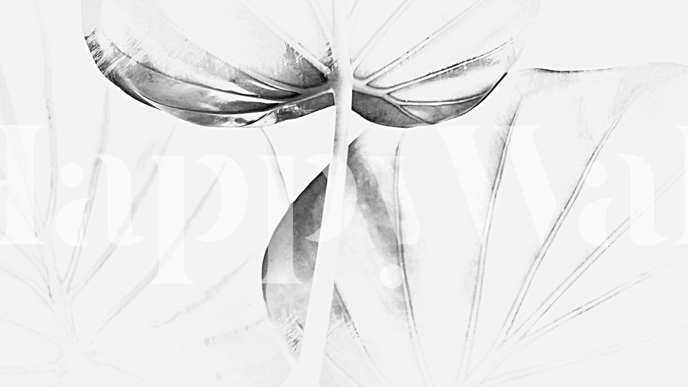 Μαύρο-άσπρο μοτίβο τοίχου με ιαπωνικά φύλλα