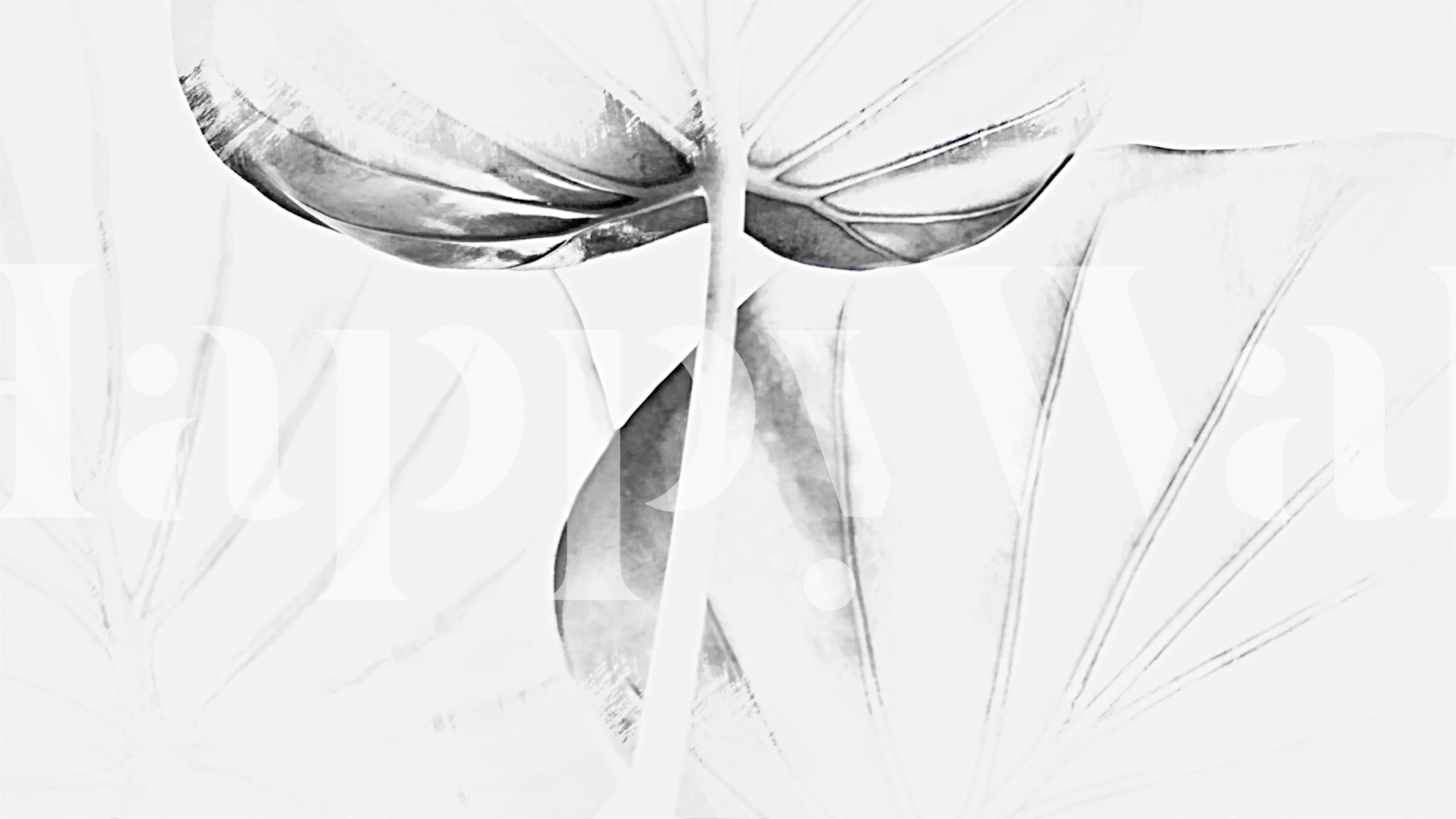 Monochrome Japanse bladpatroon muurschildering in zwart en wit