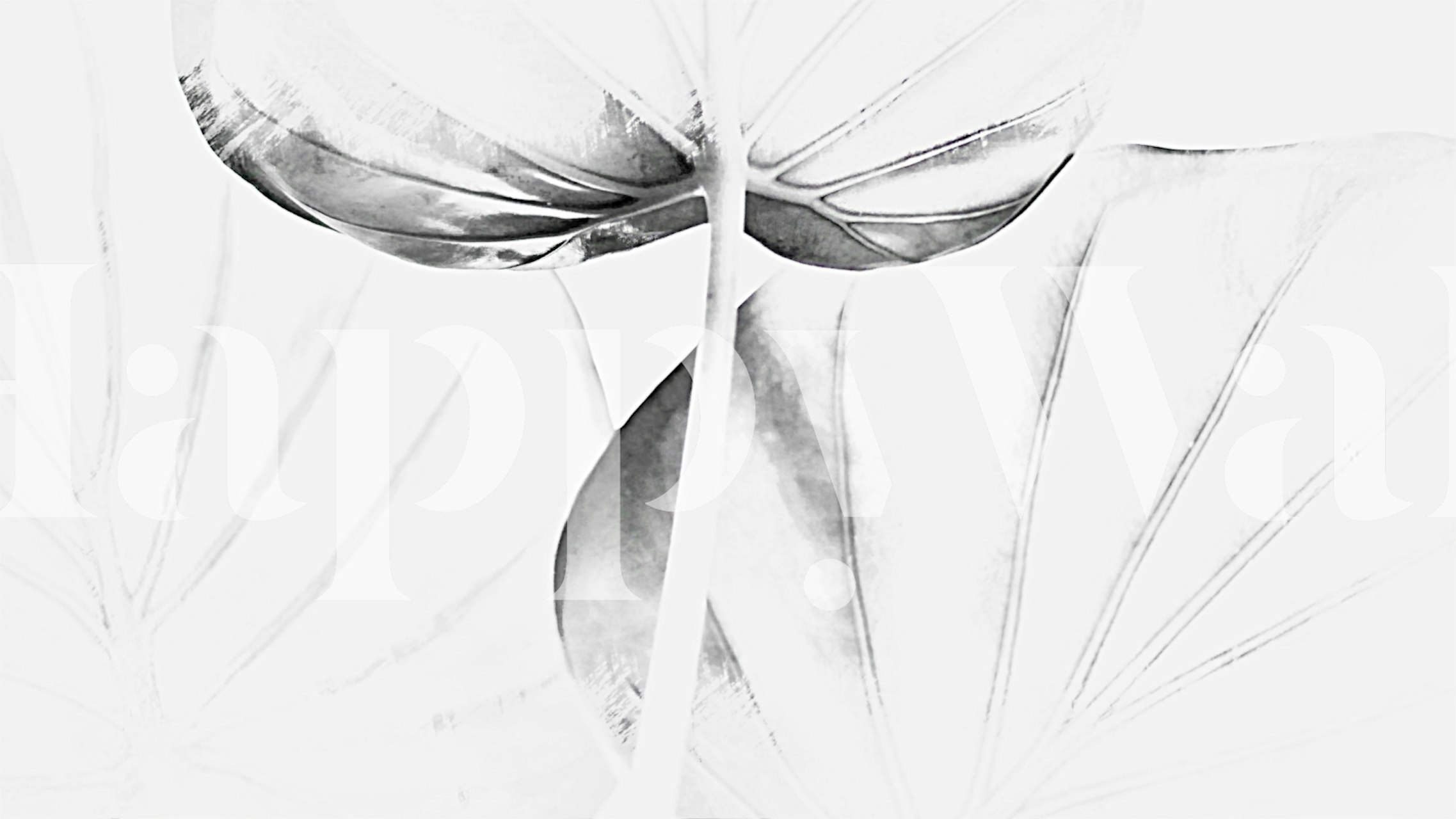 Monochromatyczna fototapeta z motywem japońskich liści w czerni i bieli