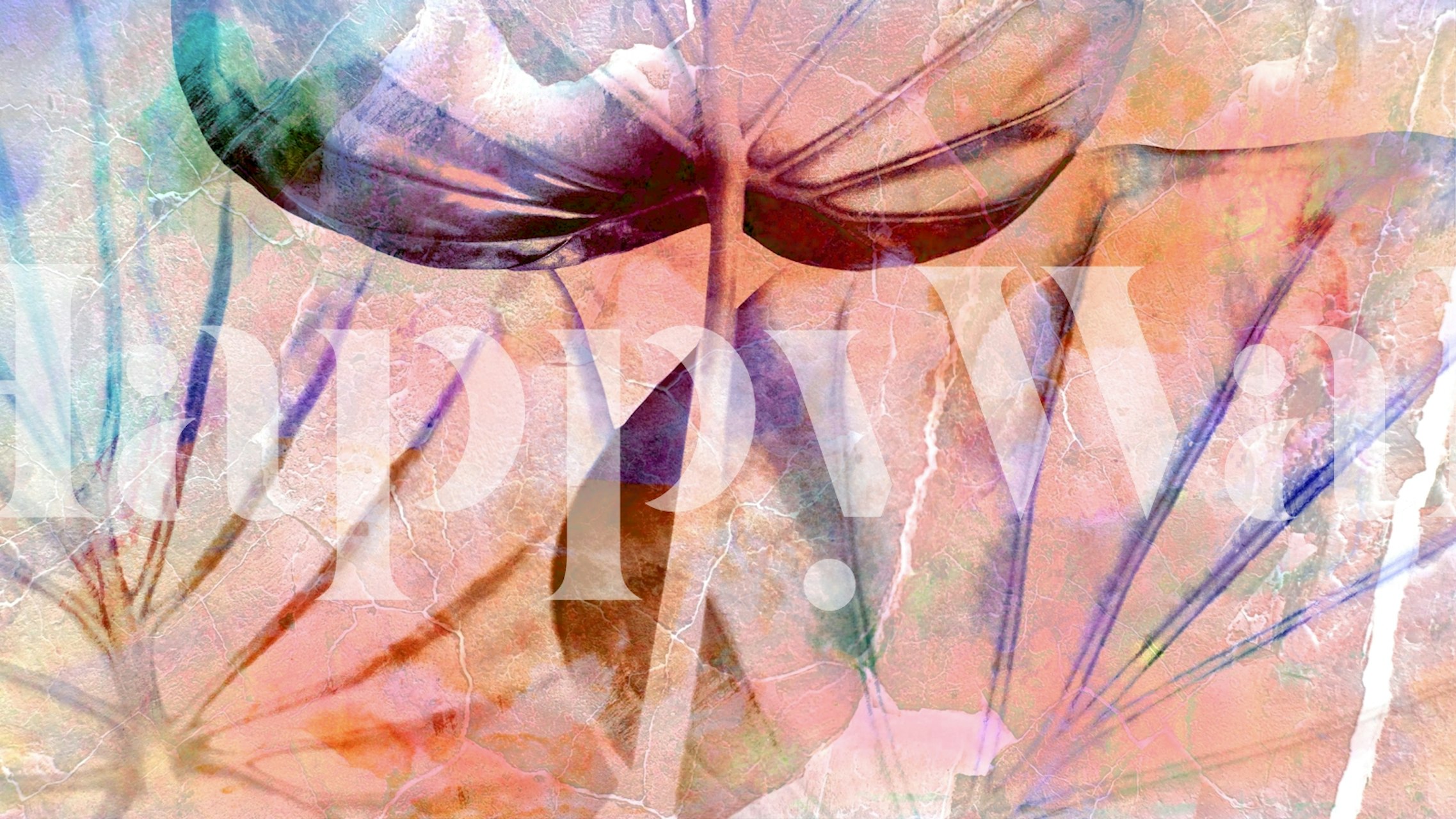 Kunstzinnige neonkleurige bladeren met een grunge overlay muurschildering