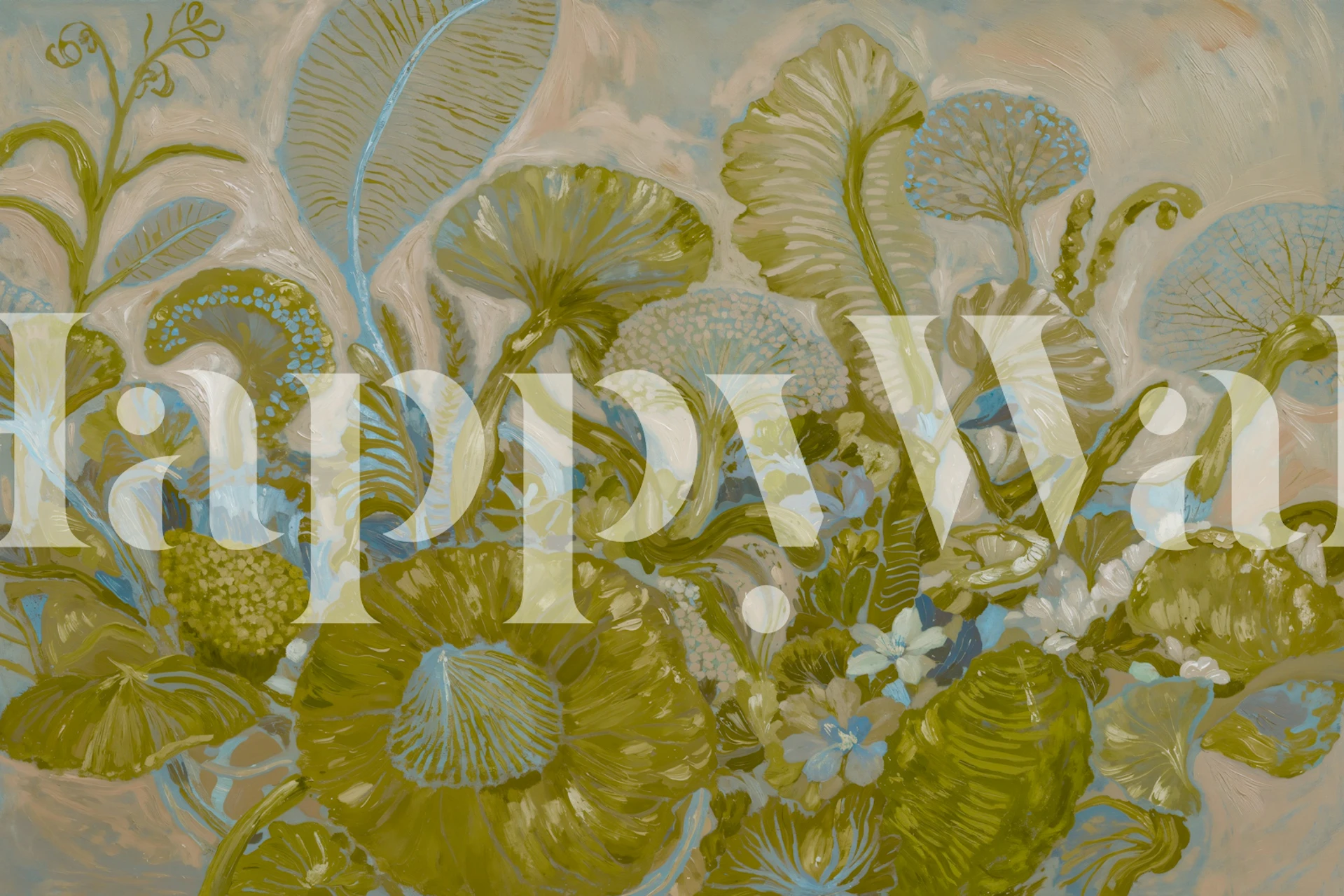 Floral design with colorful leaves in pink and green wallpaper