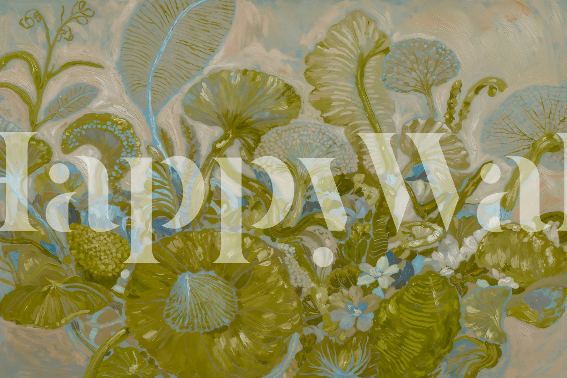 Floral design with colorful leaves in pink and green wallpaper