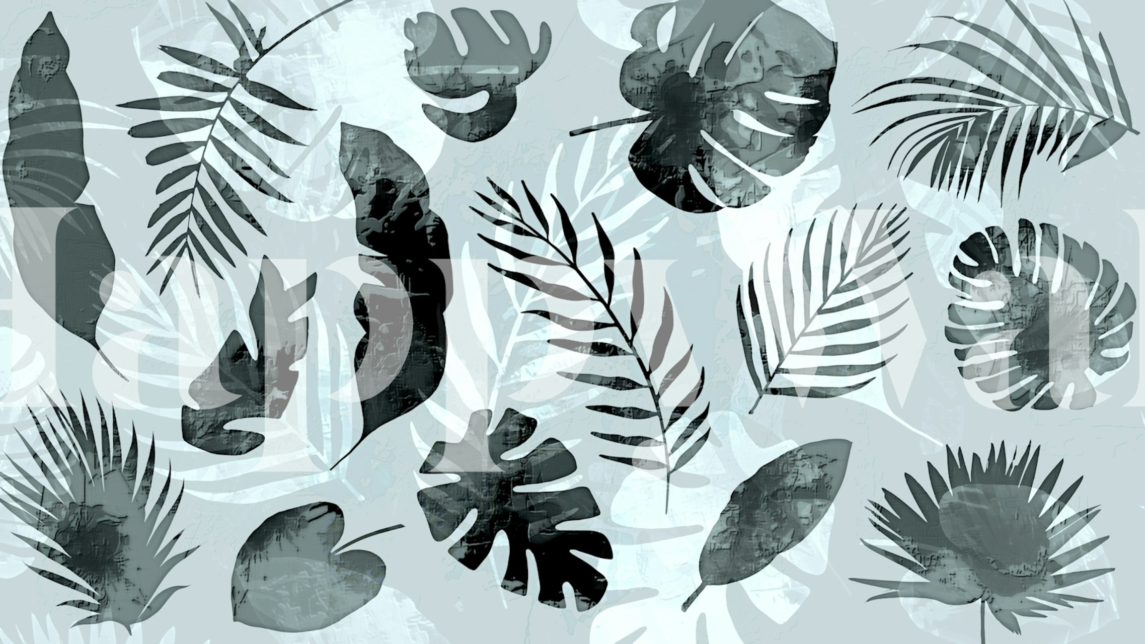 Tropical leaves in various shades of green wallpaper