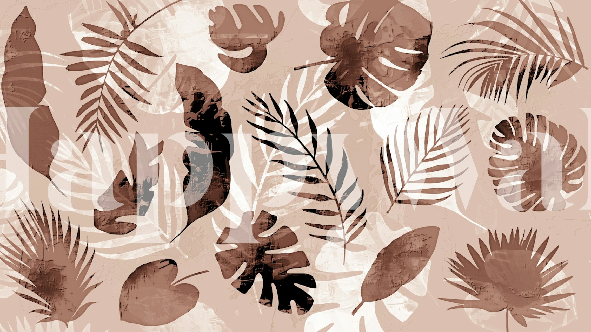 Neutral toned tropical leaf pattern wall mural