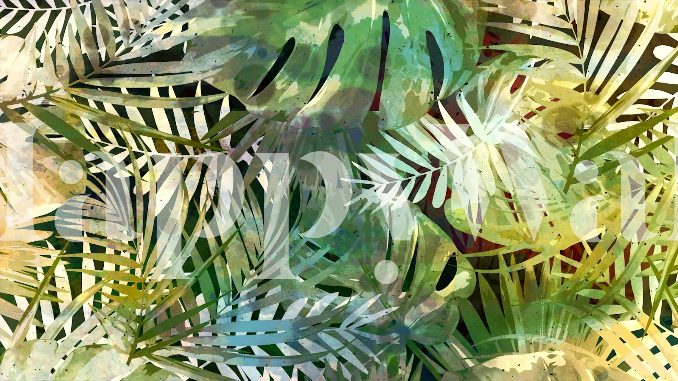 Feuillage de la jungle tropicale avec une fresque murale superposée à texture grunge