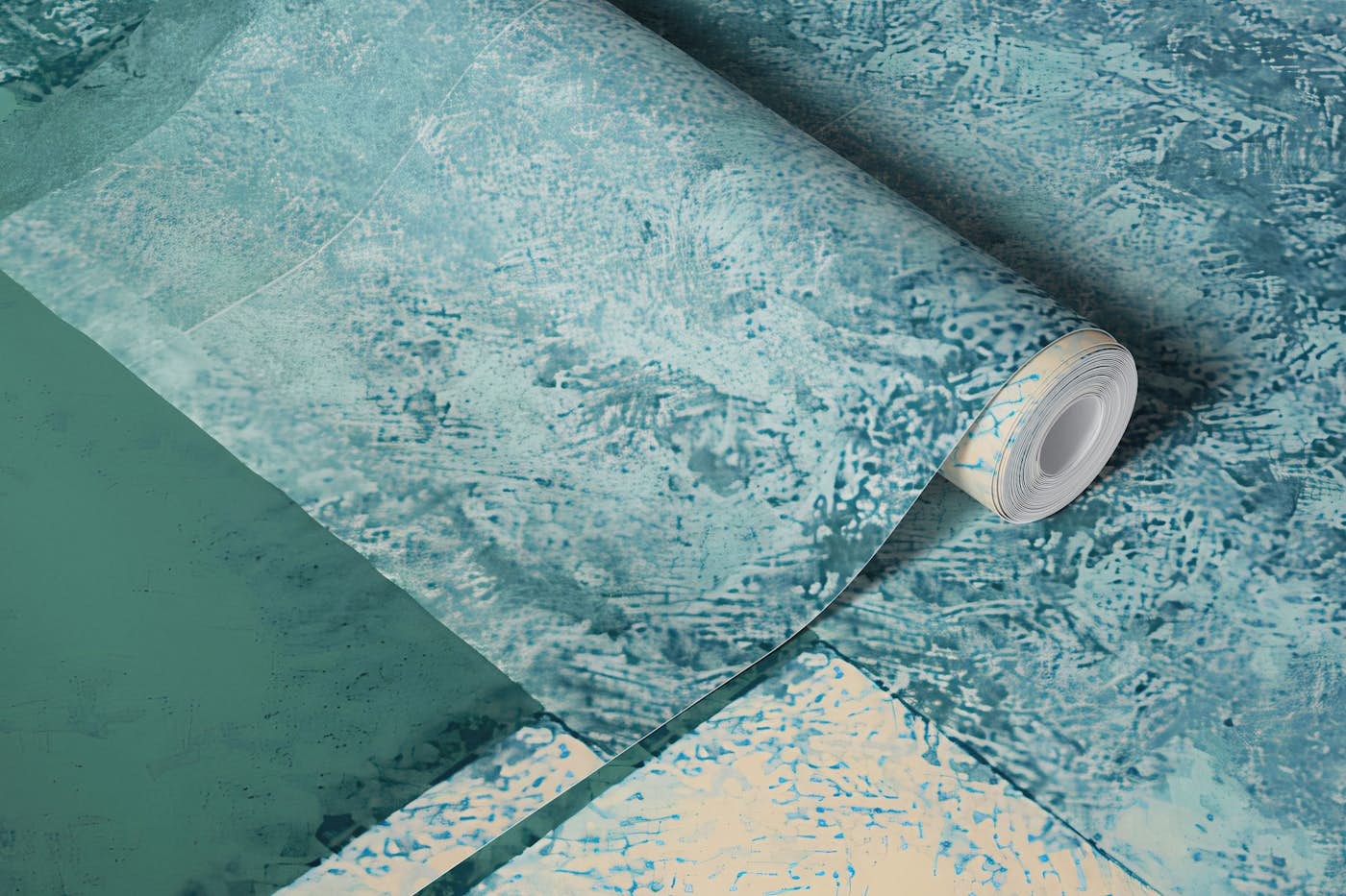 Handmade Teal Bauhaus wallpaper roll