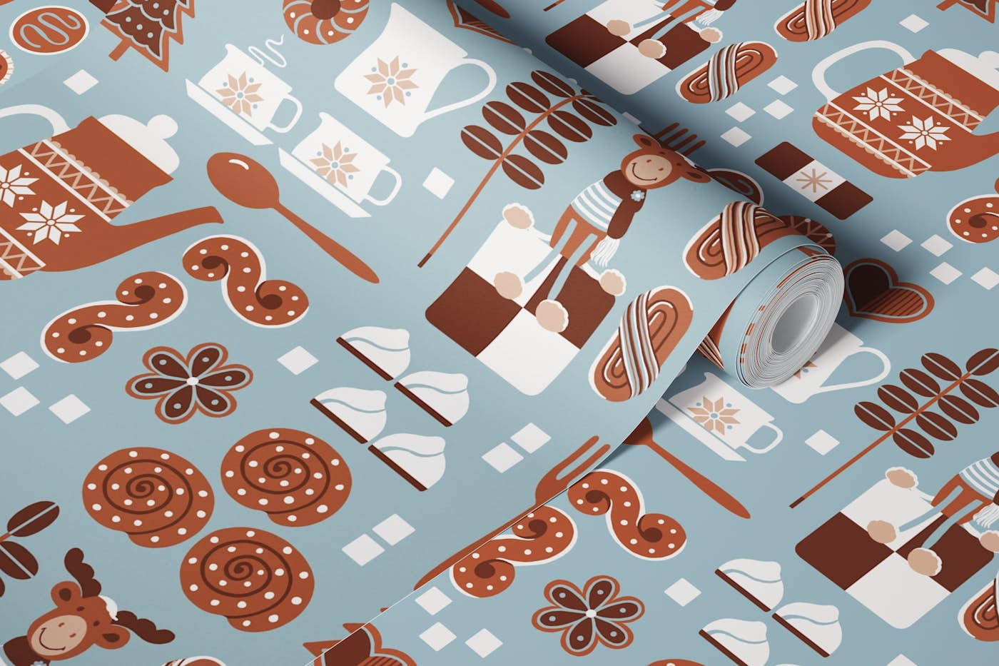 Holiday Fika - Blue wallpaper roll