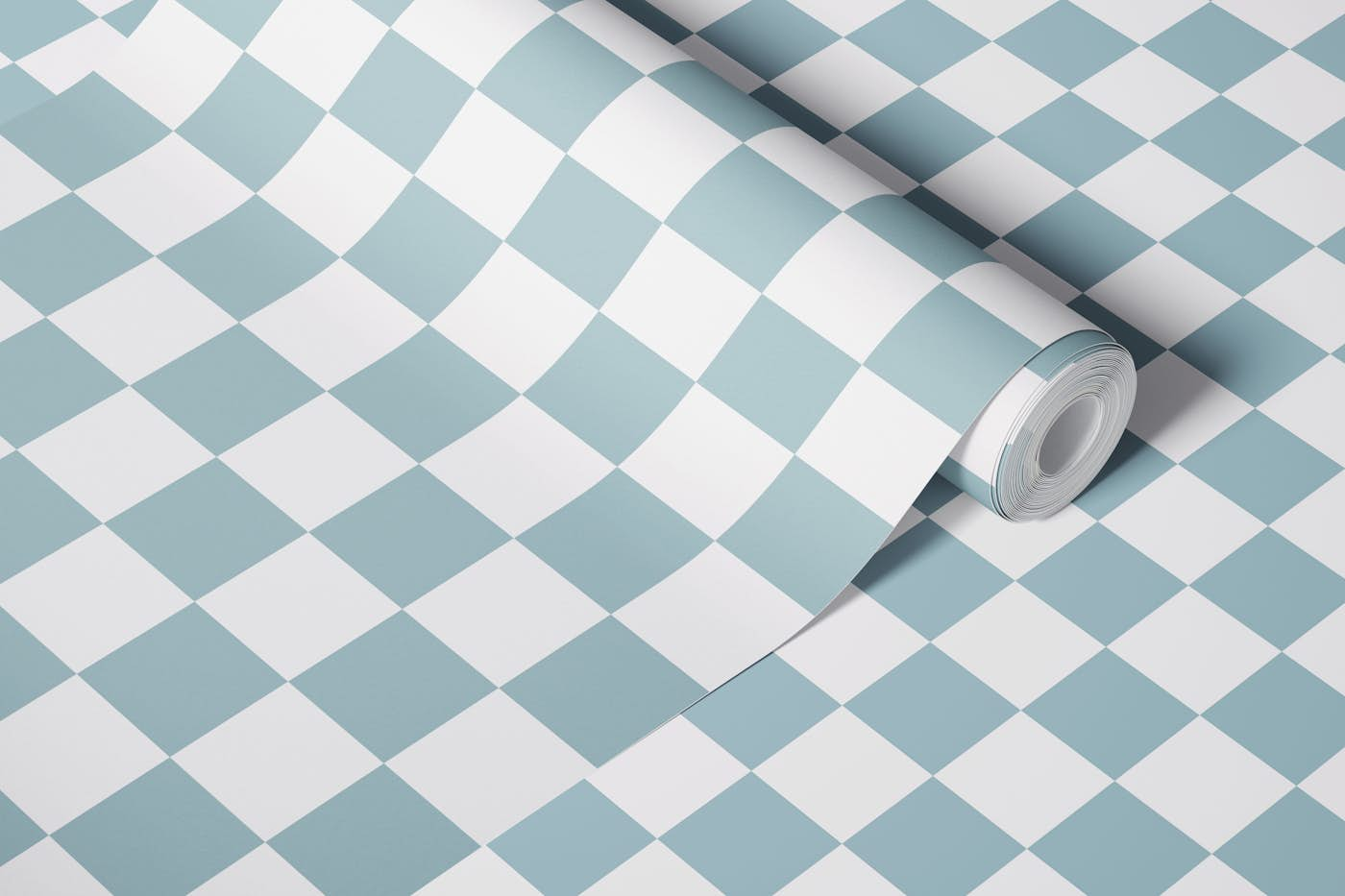 Scandi Checkerboard - Blue wallpaper roll