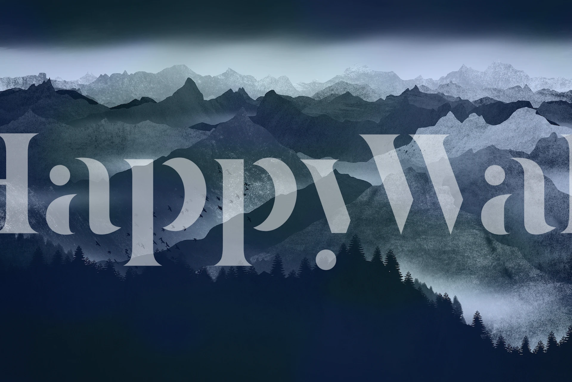 Dark blue mountain landscape wallpaper with silhouette trees