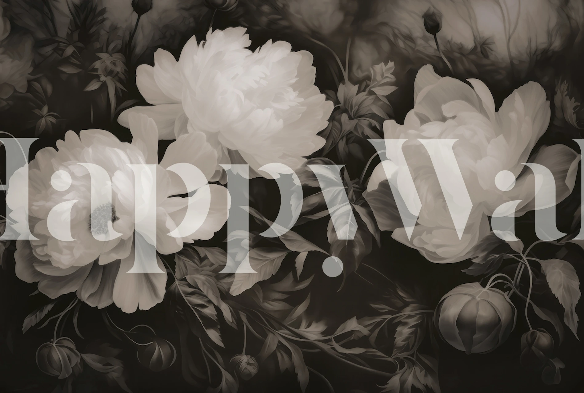 Moody botanical wallpaper with Baroque flowers
