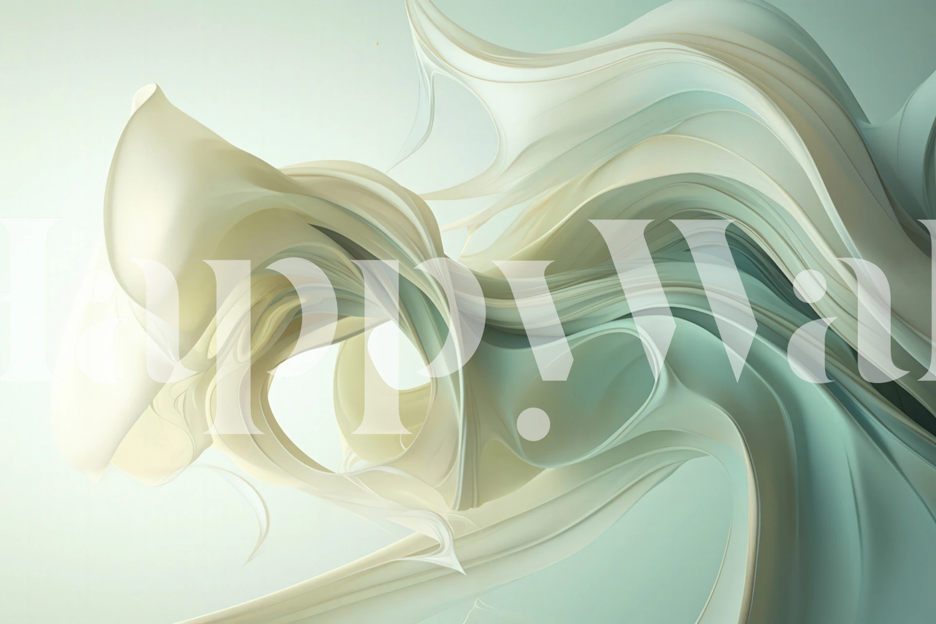 Ethereal fluid swirls wall mural in mint cream tones