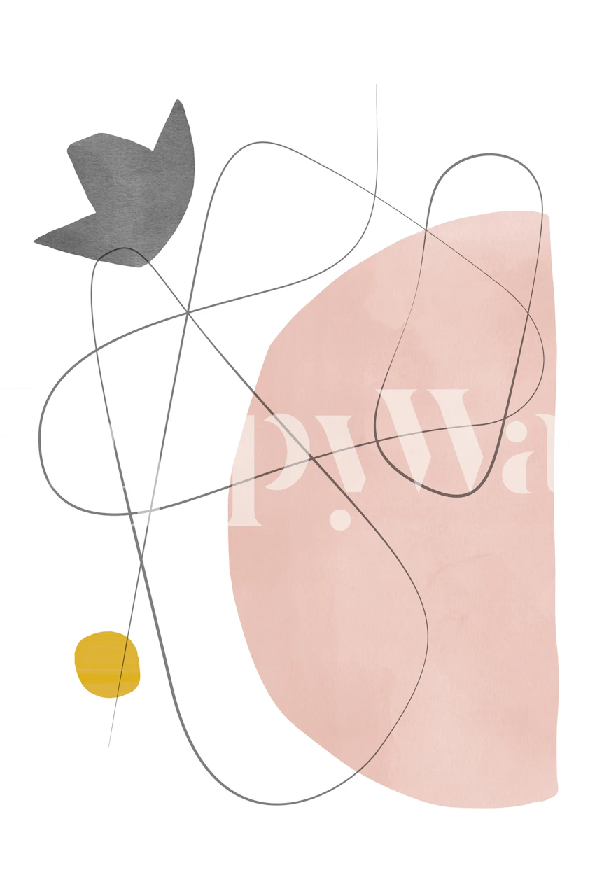 Abstract lines and shapes in pink, gray, and yellow wallpaper