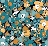 Floral Doodles Pattern in Teal Mustard Black White SMALL tapete