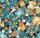 Floral Doodles Pattern in Teal Mustard Black White SMALL