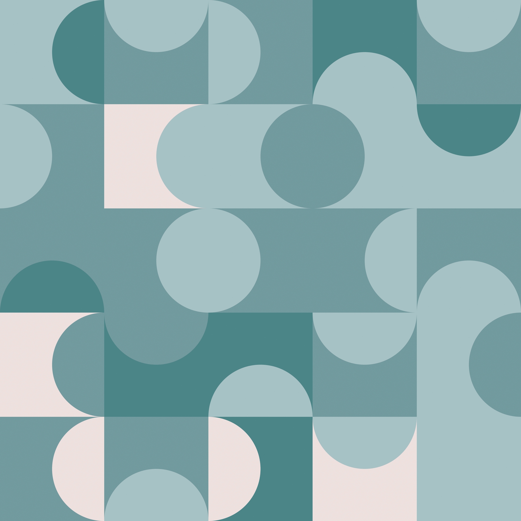 Geometric Retro Shapes Pattern Teal Beige wallpaper | Happywall