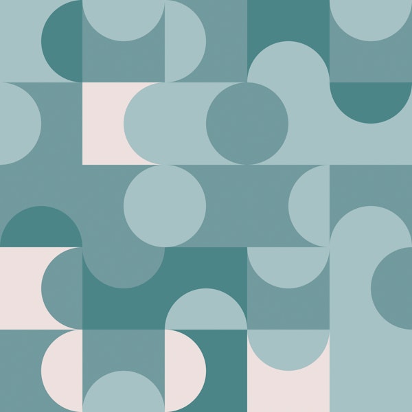 Geometric Retro Shapes Pattern Teal Beige
