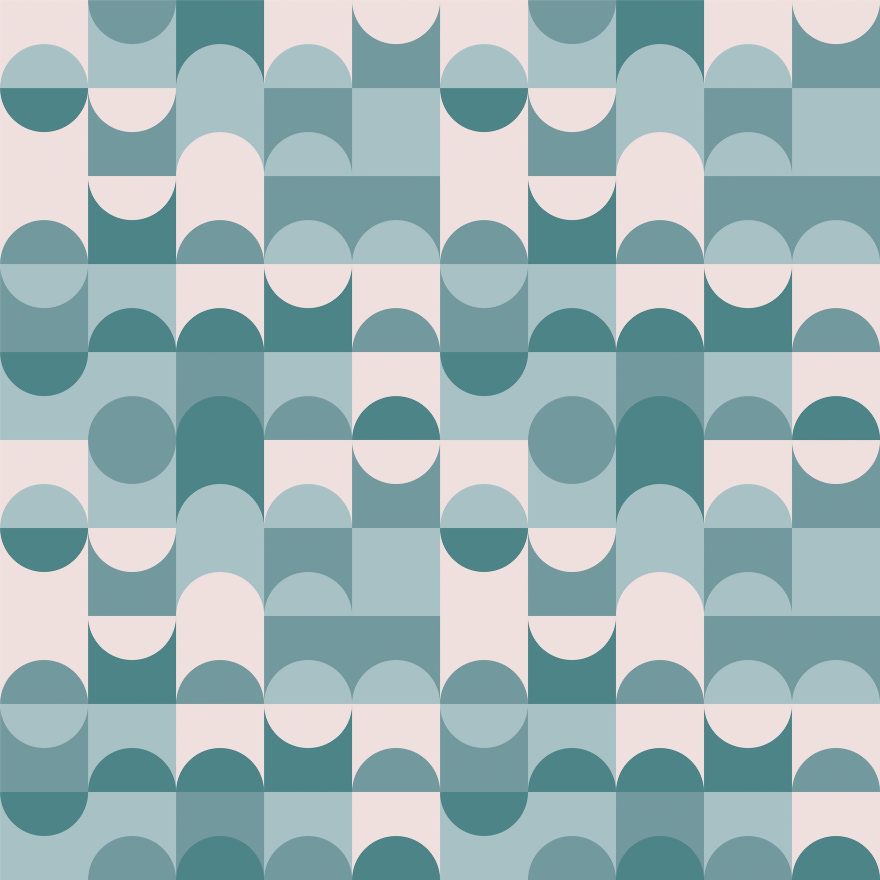 Geometric Retro Shapes Teal Beige Wallpaper - Buy Online at Happywall