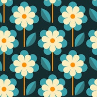 2814 B - scandinavian / retro / granny daisies / blue tapety