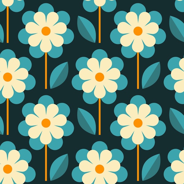 2814 B - scandinavian / retro / granny daisies / blue