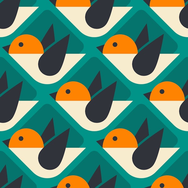 2840 A - geometrical retro birds / teal orange