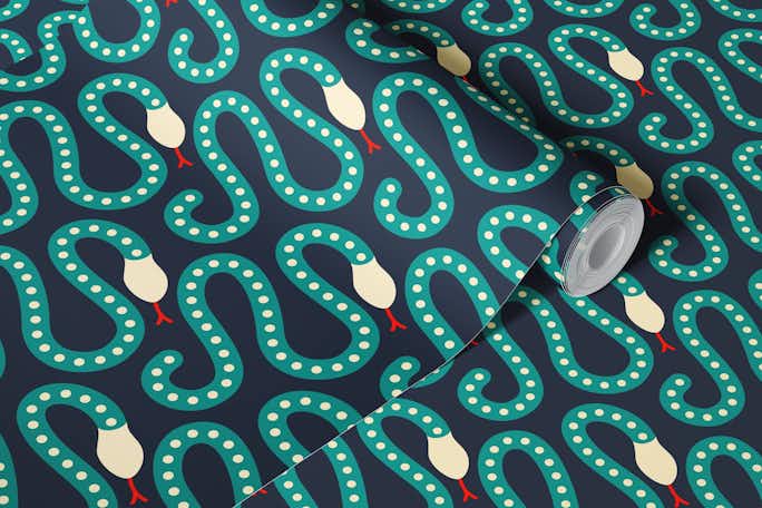 2841 A - teal snakeswallpaper roll