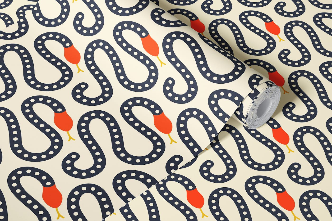 2841 F - hand drawn black / red snakes wallpaper roll