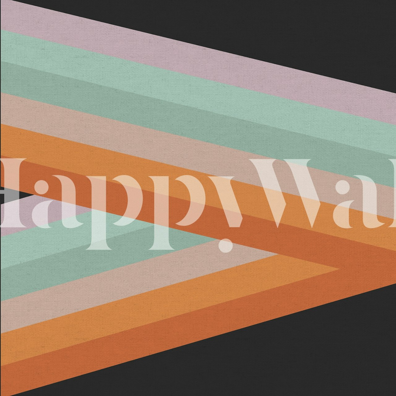 Vintage striped geometric wallpaper in pastel colors: mint, pink, and orange on black background