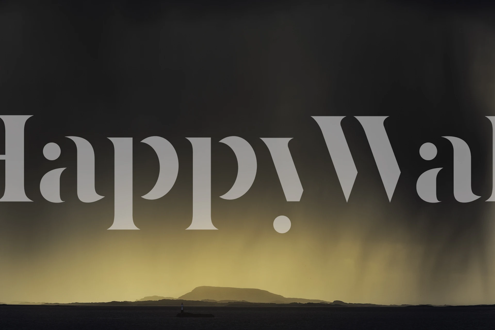 A wall mural depicting a downpour over a landscape under a dark stormy sky.