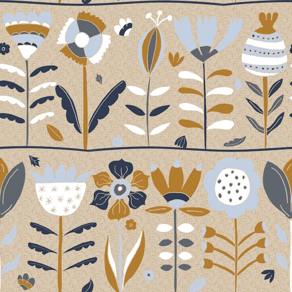 Bountiful Scandinavian Garden Navy and Mustard