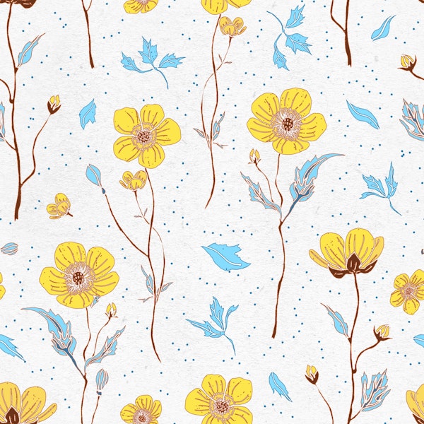 Yellow and Blue Buttercup Garden